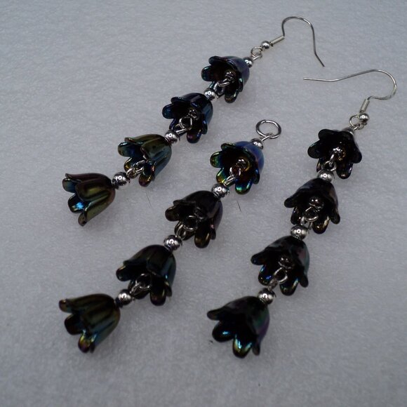 Iridescent Lilly of the Valley earrings and pendant set POS159 - Picture 1 of 11